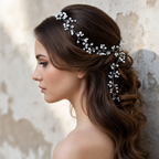 Tiara Arranjo Grinalda Cabelo Noiva Pérola Fio Strass Brilho