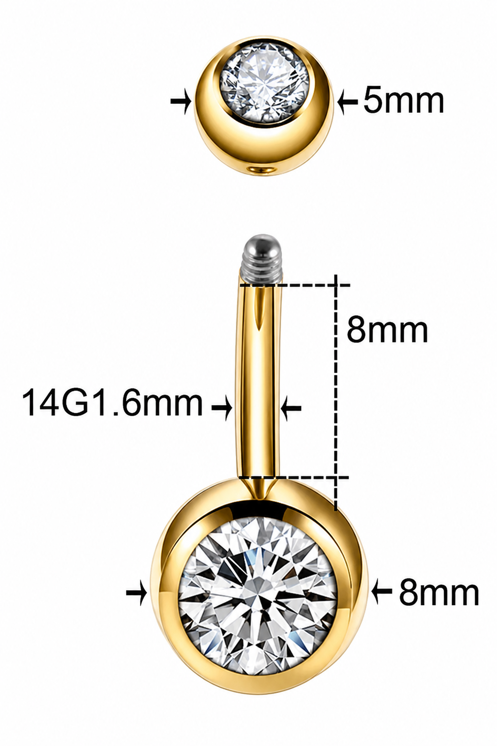 Piercing De Umbigo 100% Titânio Dourado Prata