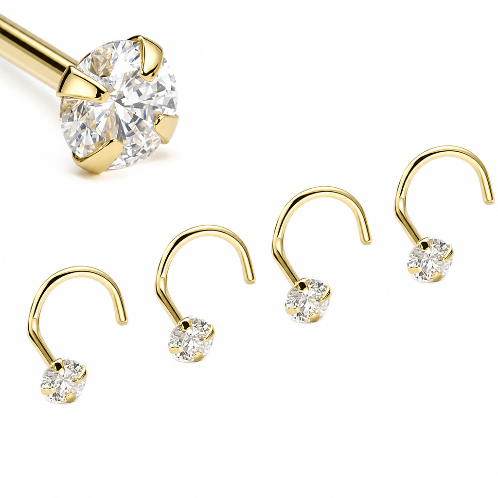 Piercing Nariz Nostril Dourado ou prateado Pedra Zirconia 3 Mm Pt De Luz