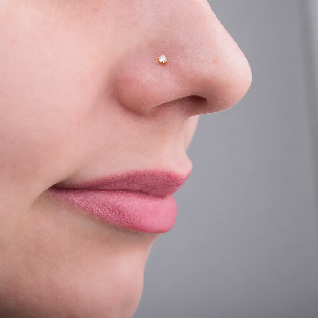 Piercing Nariz Nostril Aço Pedra Zirconia 2 Mm Pt De Luz dourado