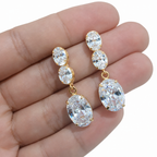 Brinco Noiva Dourado Zirconia Pendurado Festa Debutante Luxo