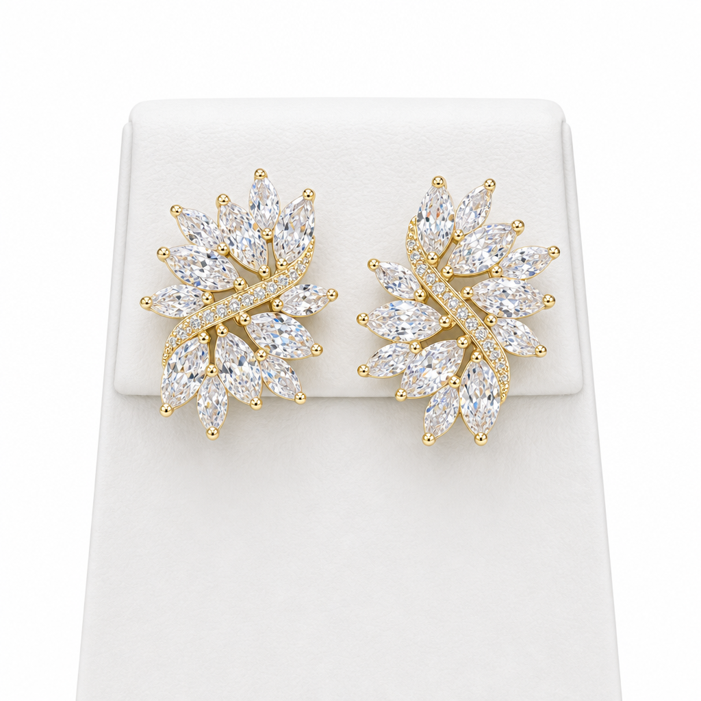Brinco Zirconia Noiva Dourado Festa Madrinha Casamento Fixo