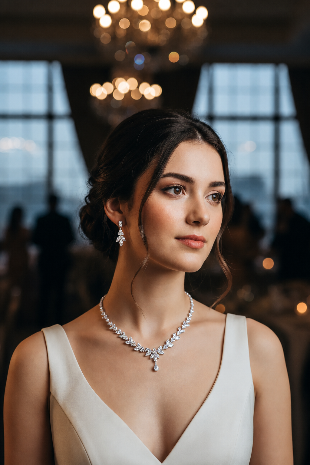 Colar E Brinco Noiva Zircônia Prata Festa Debutante Luxo