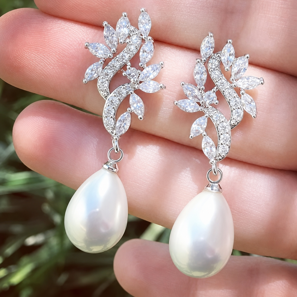 Brinco Pérola E Zirconia Noiva Pequeno Delicado Prata Gota