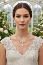 Conjunto Colar Brinco Noiva Pedra Zirconia Prata Gota Festa