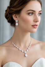 Conjunto Colar Brinco Noiva Pedra Zirconia Prata Gota Festa