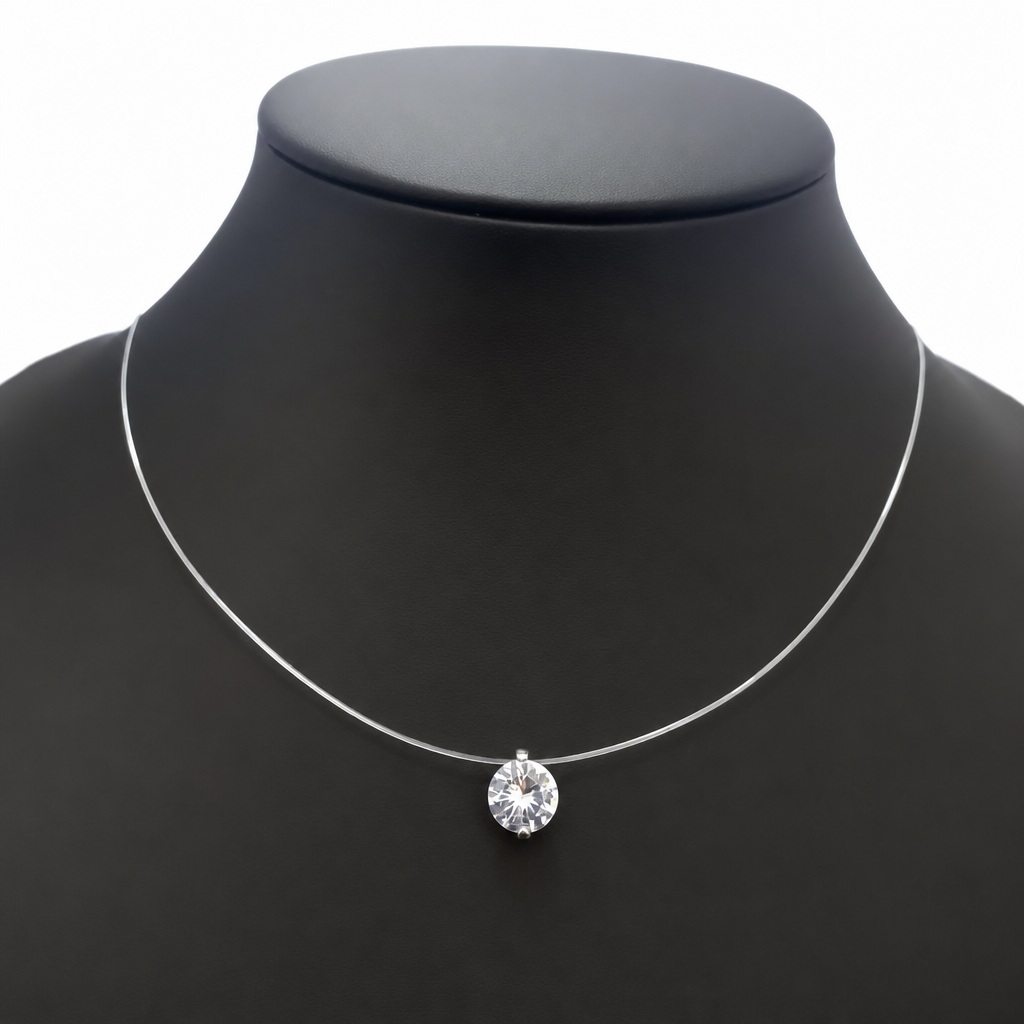 Colar Gargantilha Pedra Zirconia Prata Ponto De Luz Nylon