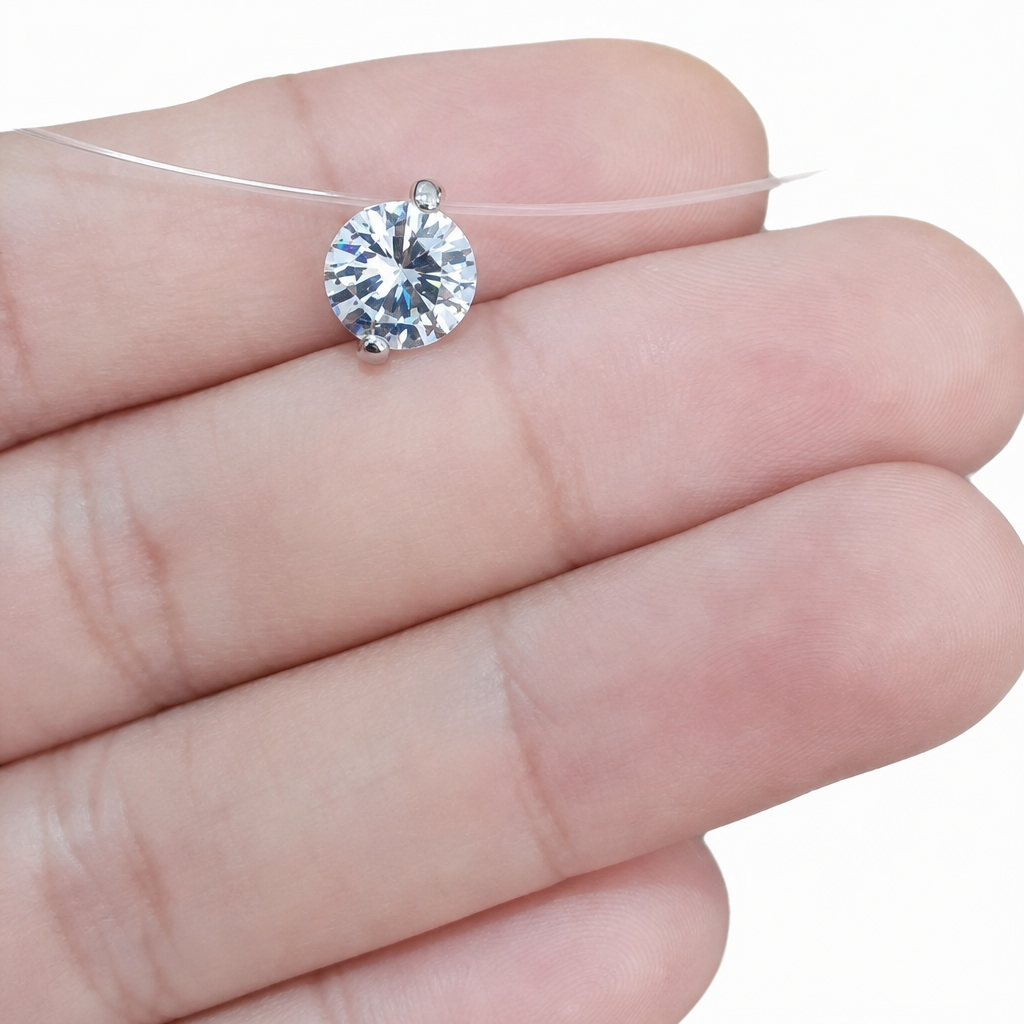 Colar Gargantilha Pedra Zirconia Prata Ponto De Luz Nylon