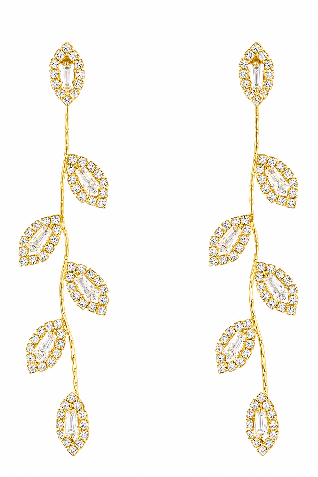 Brinco Noiva Pedra Zirconia Dourado Festa Debutante Folhas
