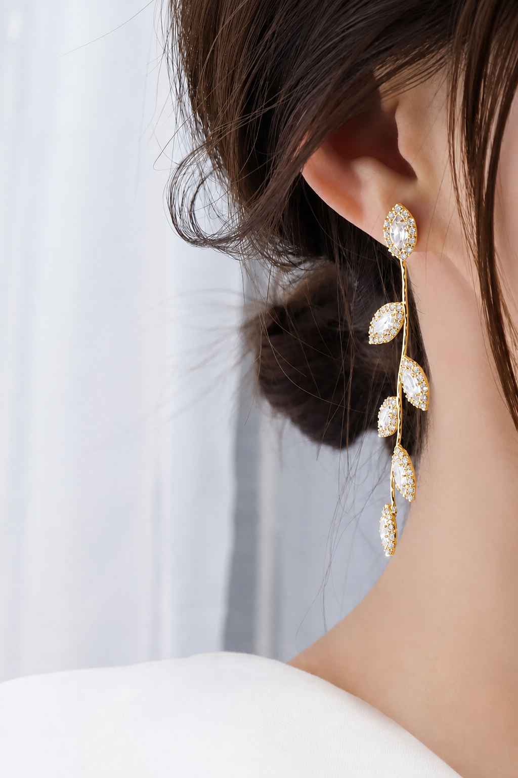 Brinco Noiva Pedra Zirconia Dourado Festa Debutante Folhas