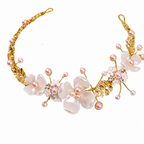 Arranjo Enfeite Cabelo Noiva Dama Dourado Strass Perola Rosa