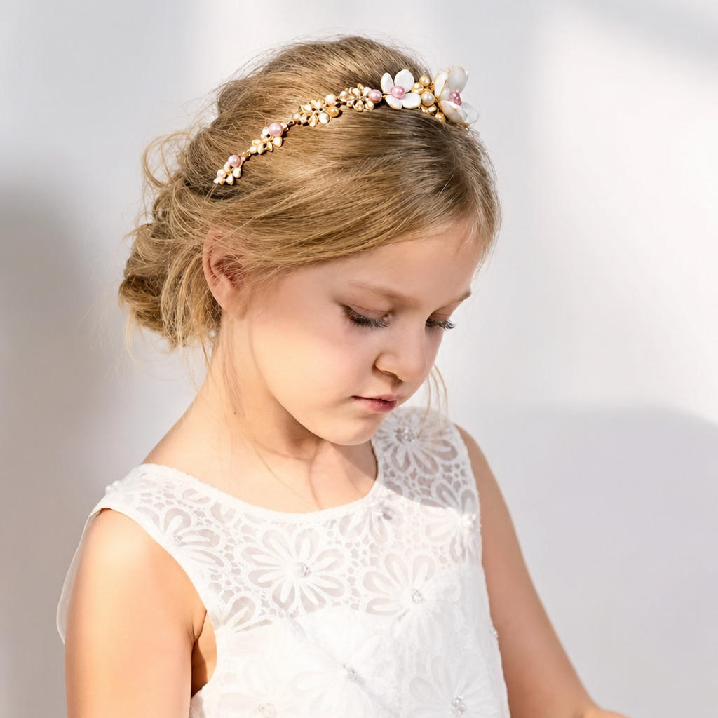 Arranjo Enfeite Cabelo Noiva Dama Dourado Strass Perola Rosa