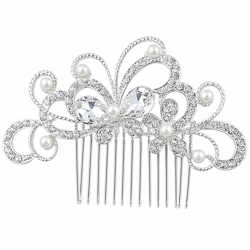 Arranjo Enfeite Cabelo Noiva Strass Perola Prata Debutante