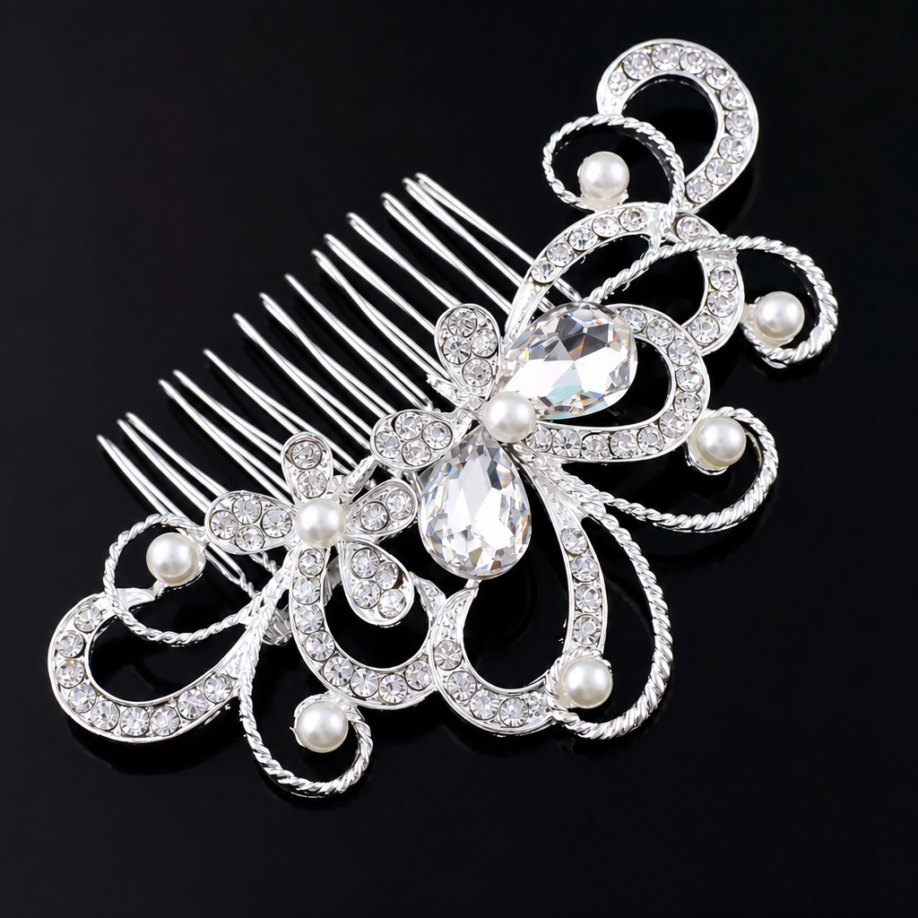 Arranjo Enfeite Cabelo Noiva Strass Perola Prata Debutante