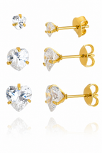 Trio Brinco Pedra Zirconia Coração F Ouro Dourado Folheado