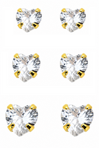 Trio Brinco Pedra Zirconia Coração F Ouro Dourado Folheado