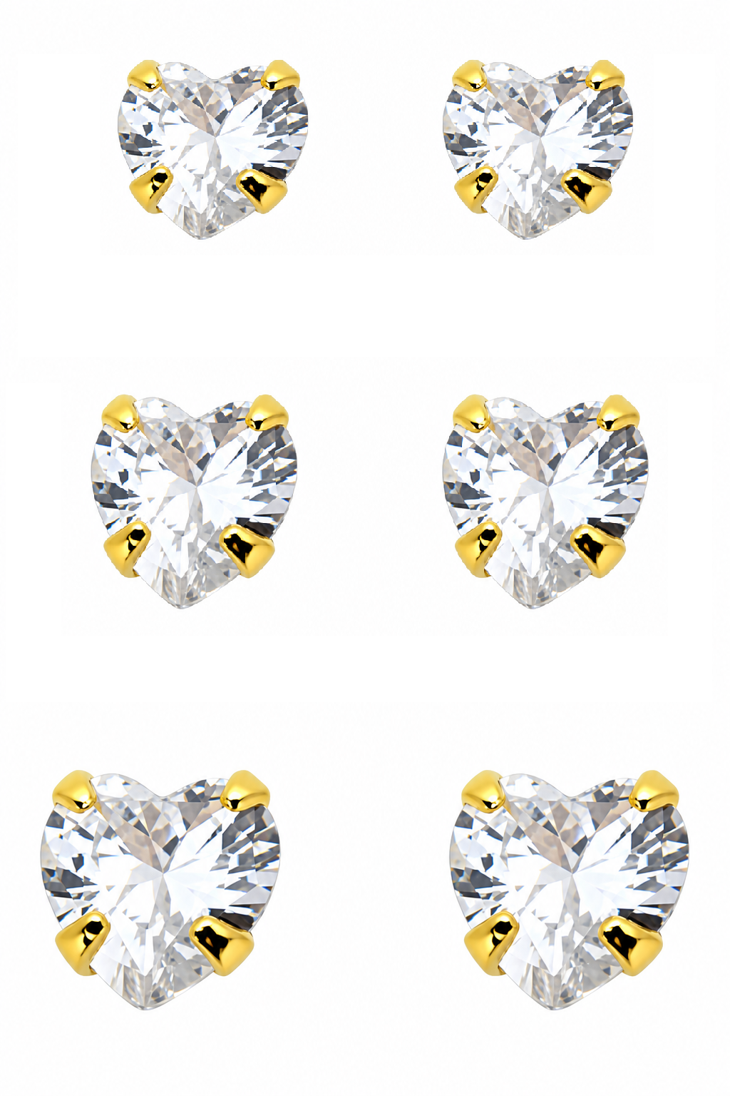 Trio Brinco Pedra Zirconia Coração F Ouro Dourado Folheado
