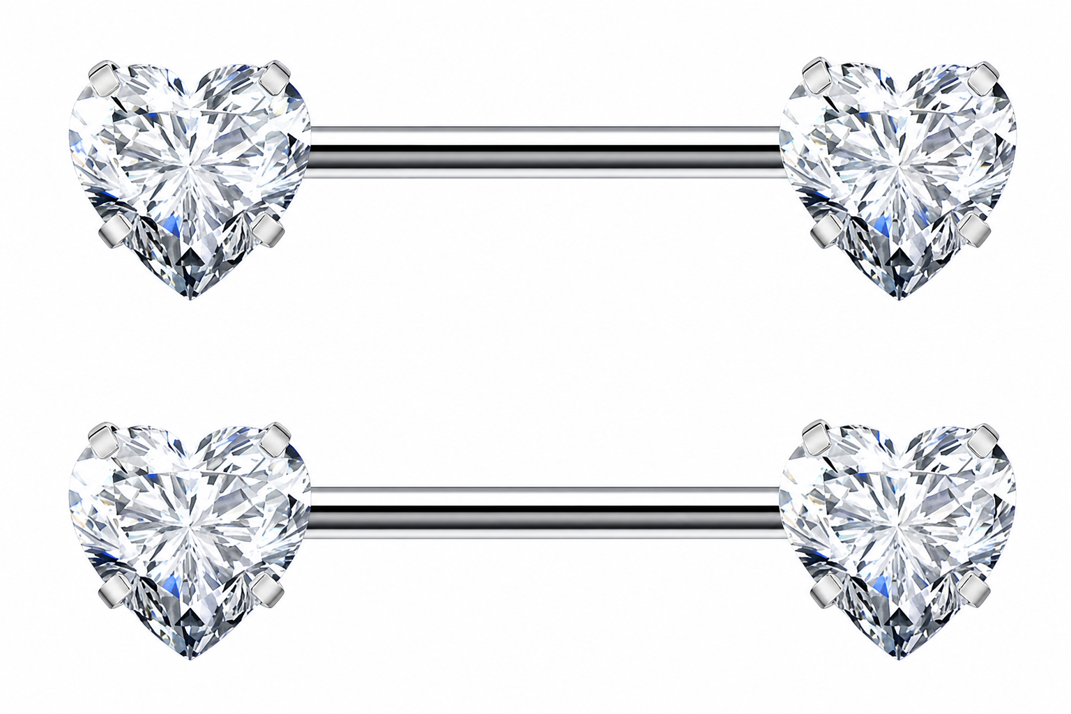 Piercing Para Mamilo Prata Pedra Zirconia Flor Coração Par