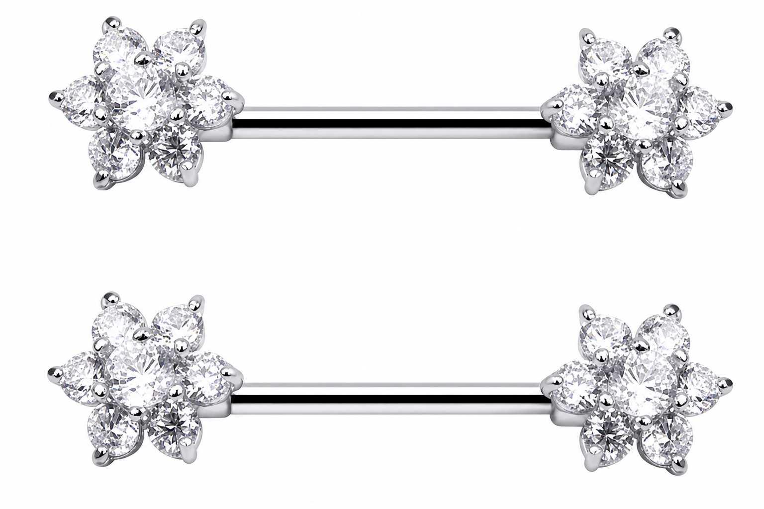 Piercing Para Mamilo Prata Pedra Zirconia Flor Coração Par