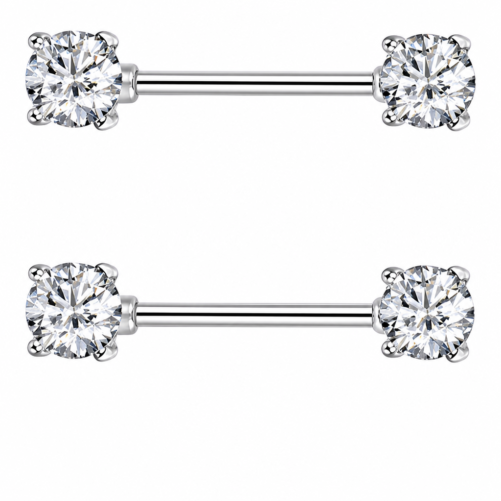 Piercing Para Mamilo Prata Pedra Zirconia Flor Coração Par