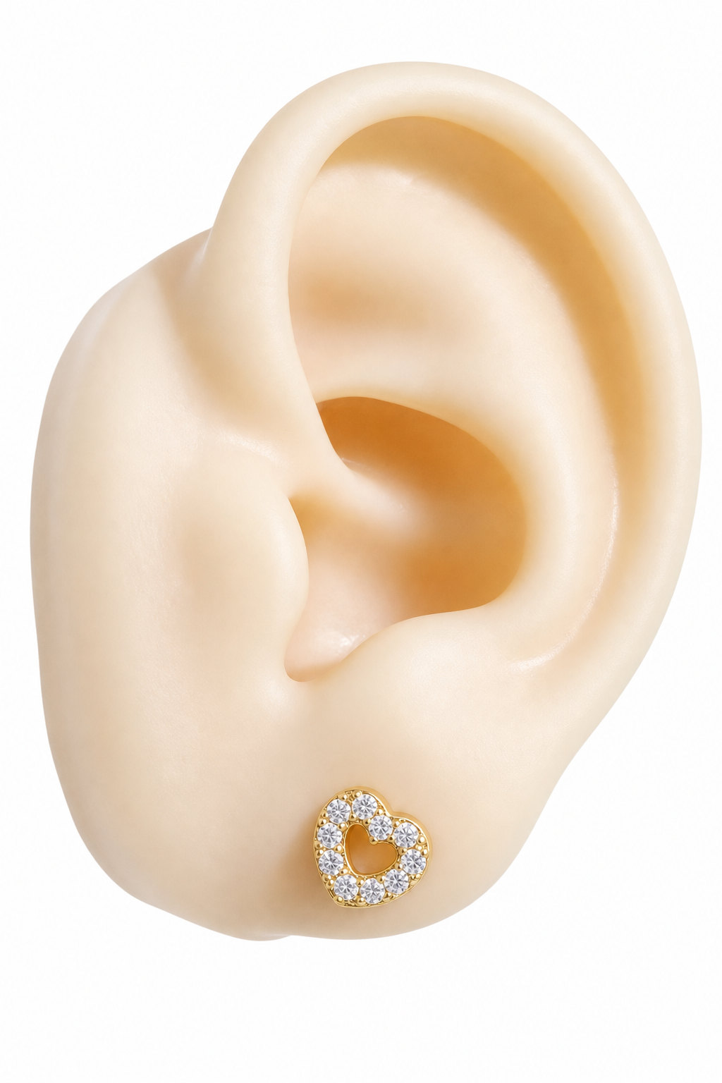 Brinco Infantil Coração Pedra Zirconia Dourado Prata 2 Furo