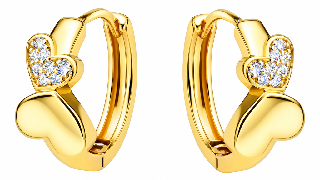 Brinco Argola Coração F Ouro 18k Dourado Pedra Zirconia
