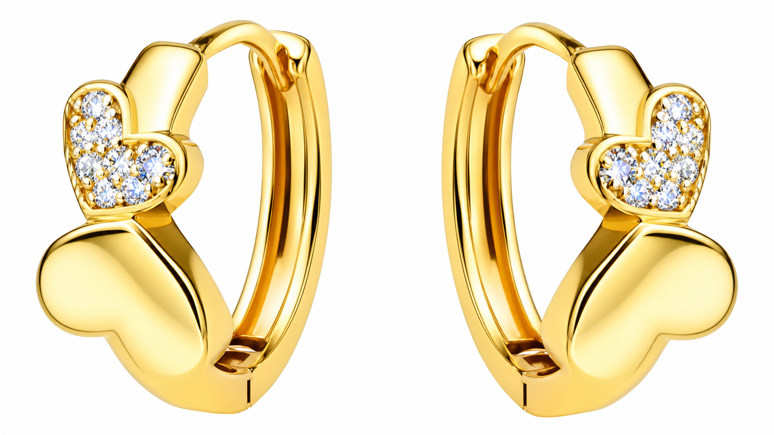 Brinco Argola Coração F Ouro 18k Dourado Pedra Zirconia