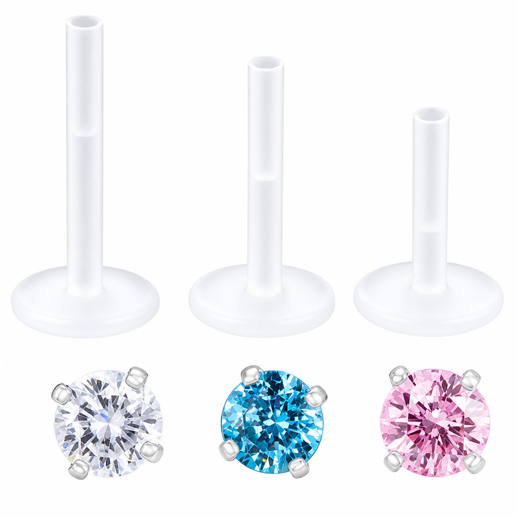 Piercing Tragus Labret Pt De Luz Aço Bioplast Zirconia 3 Mm