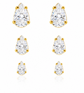 Trio Brinco Pedra Zirconia Gota F Ouro Dourado Folheado - Dourado