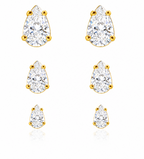 Trio Brinco Pedra Zirconia Gota F Ouro Dourado Folheado - Dourado