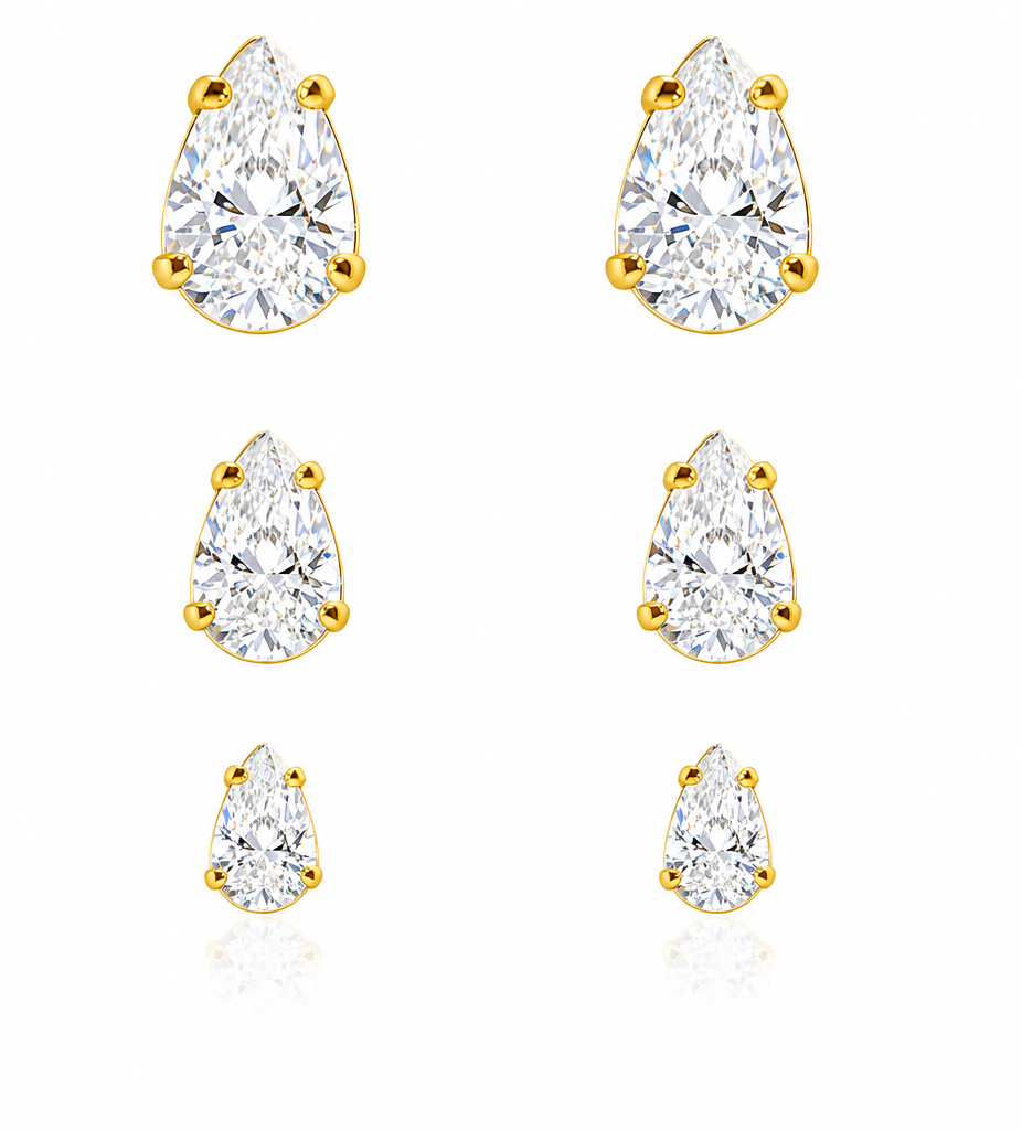 Trio Brinco Pedra Zirconia Gota F Ouro Dourado Folheado - Dourado