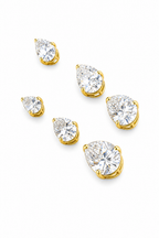 Trio Brinco Pedra Zirconia Gota F Ouro Dourado Folheado - Dourado