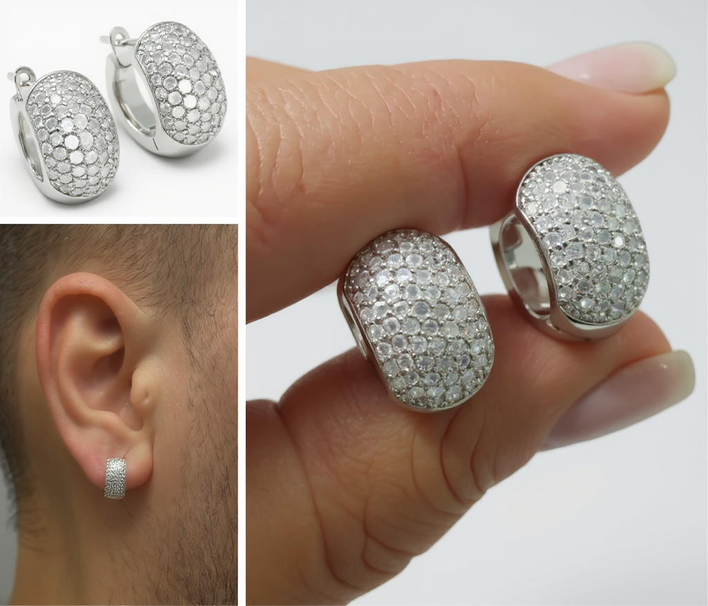 Brinco Argola Pedra Zirconia Prata Unissex Antialérgico