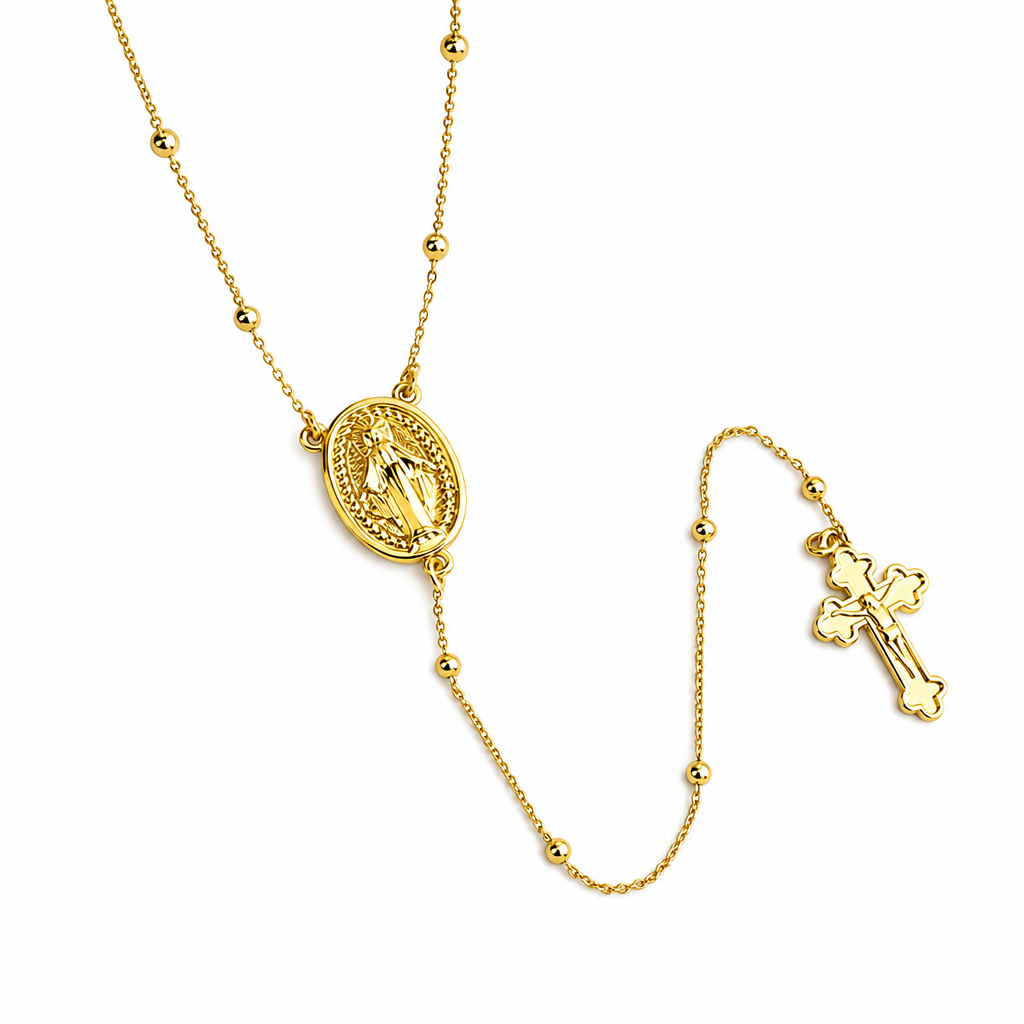 Colar Terço Noiva Dourado Delicado Banhado A Ouro 18k