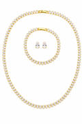 Colar Chocker Riviera Gota Brinco Pulseira Zircônia Dourado