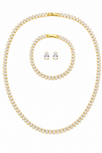 Colar Chocker Riviera Gota Brinco Pulseira Zircônia Dourado