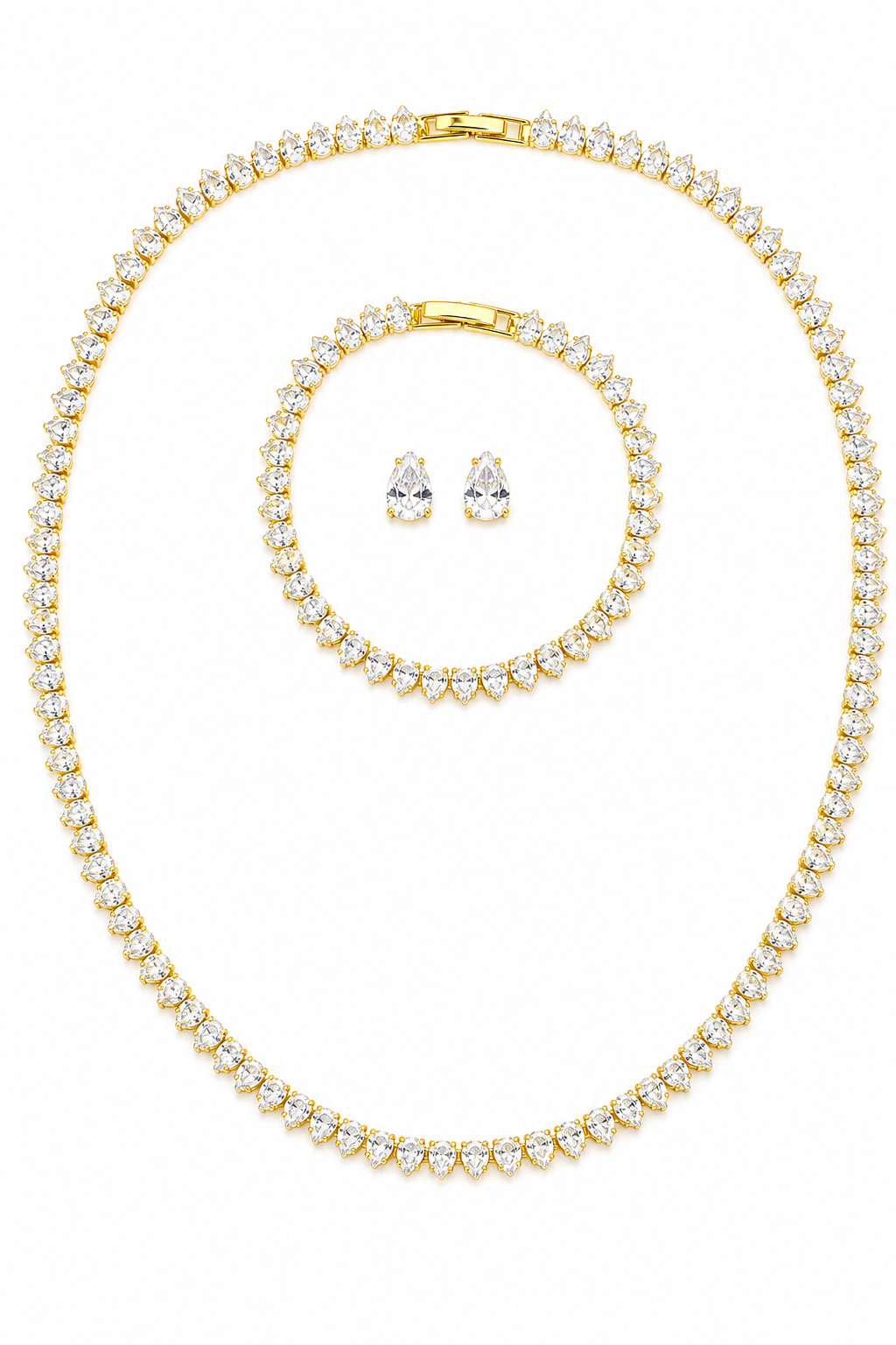 Colar Chocker Riviera Gota Brinco Pulseira Zircônia Dourado