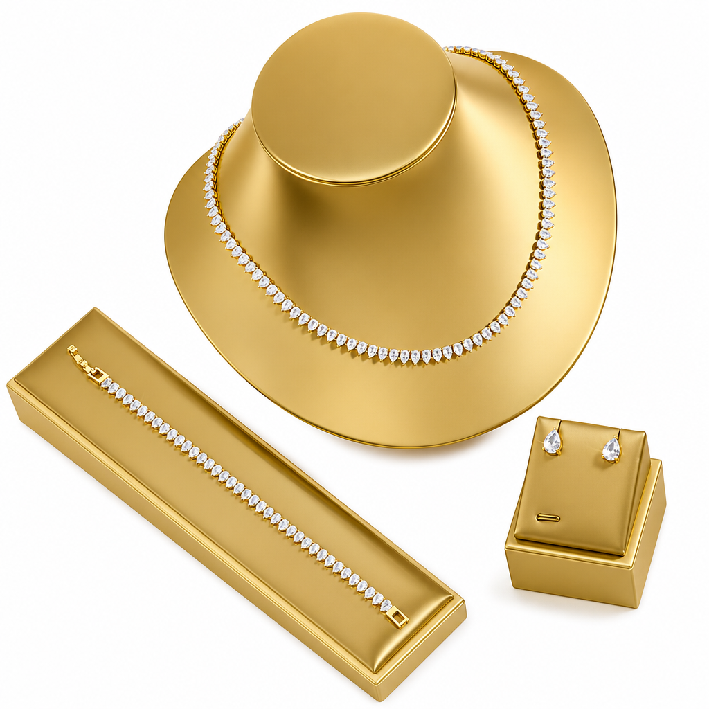 Colar Chocker Riviera Gota Brinco Pulseira Zircônia Dourado