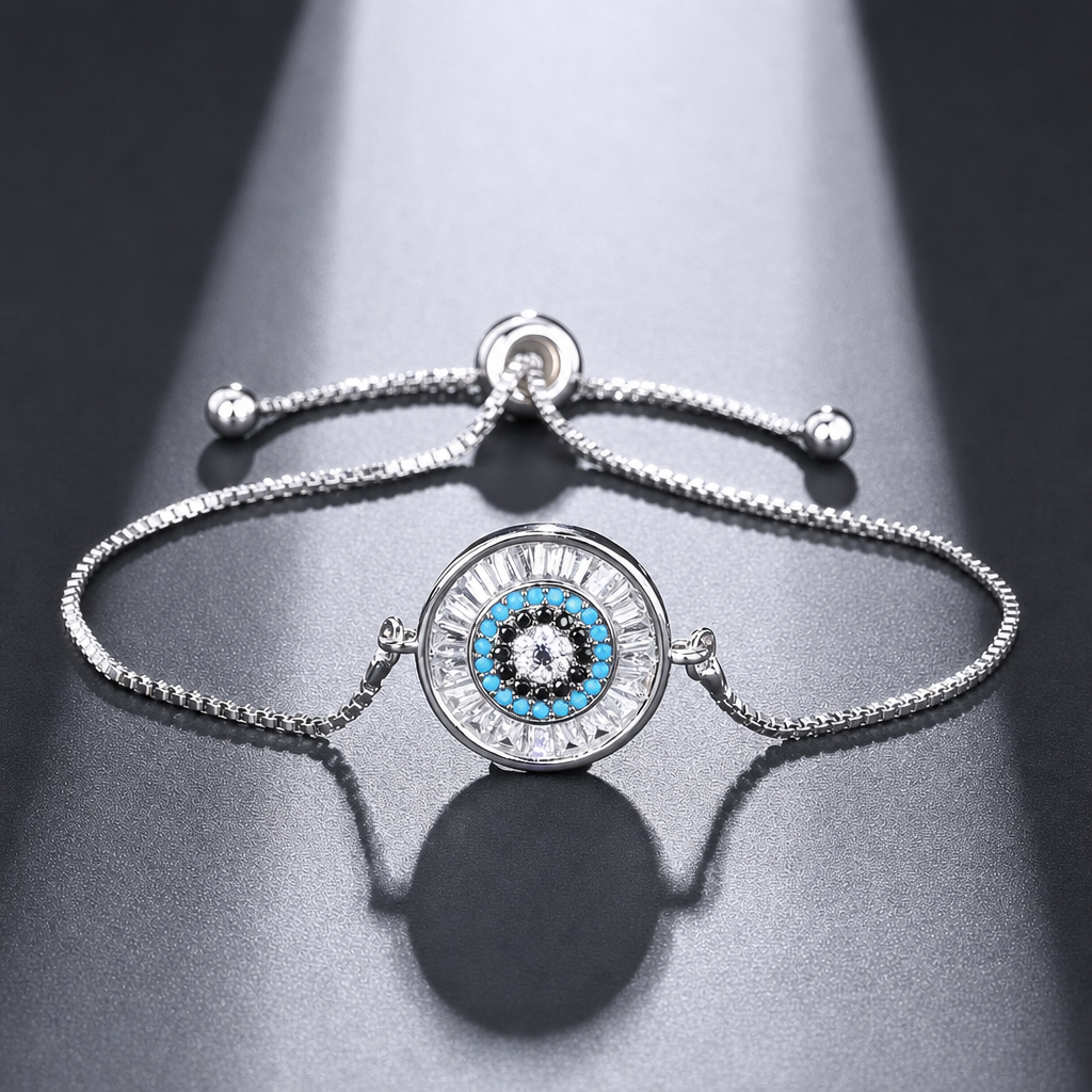 Pulseira Bracelete Prata Com Zircônia Olho Grego Presente