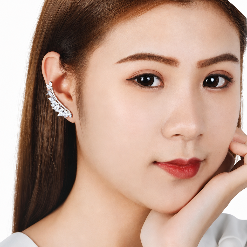 Brinco Ear Cuff Noiva Pedra Zirconia Prata Festa Debutante