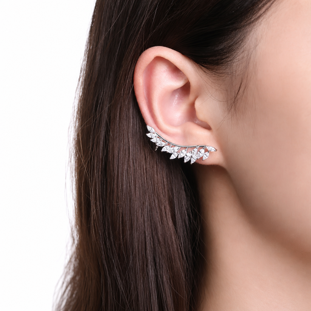 Brinco Ear Cuff Noiva Pedra Zirconia Prata Festa Debutante
