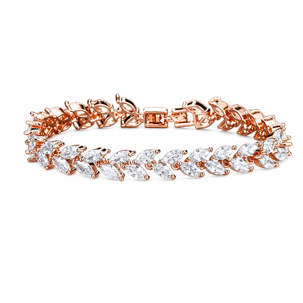 Pulseira Bracelete Rosê Gold Com Zircônia Noiva Debutante