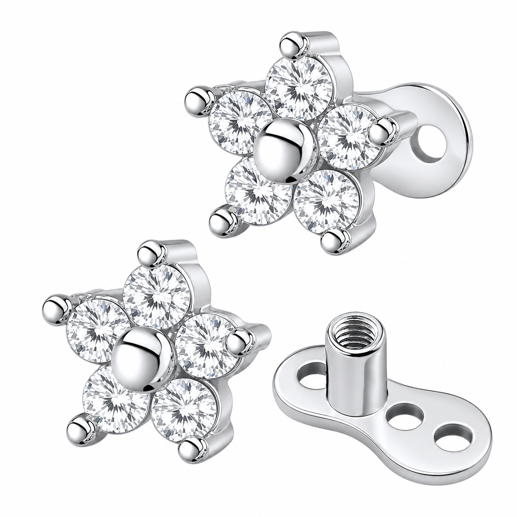 Piercing Microdermal Zirconia Pedra Coração Estrela Cruz Flo
