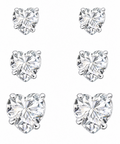 Trio Brinco Pedra Zirconia Coração Prata 925 3 4 5 Mm