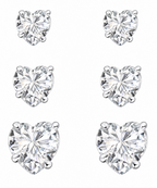 Trio Brinco Pedra Zirconia Coração Prata 925 3 4 5 Mm