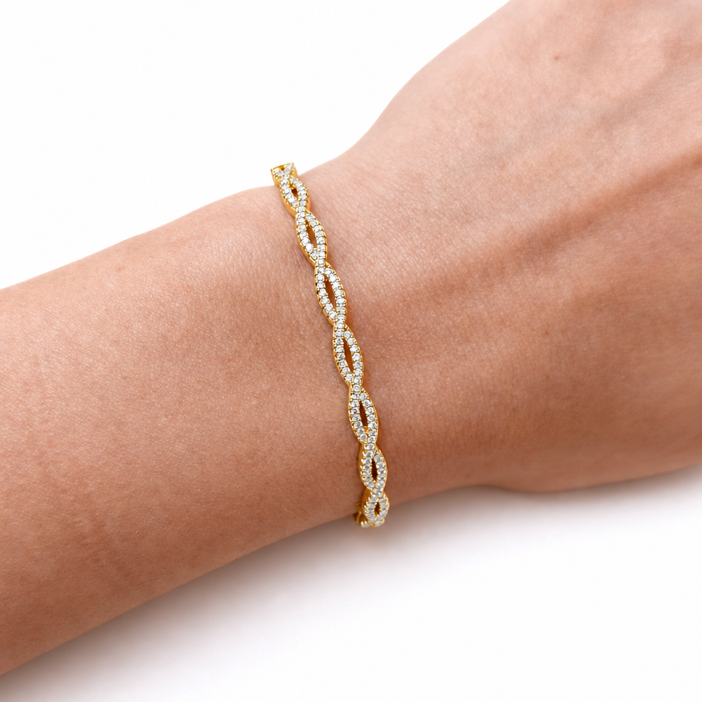 Pulseira Bracelete Dourada F Ouro 18k Zirconia Semi Joia