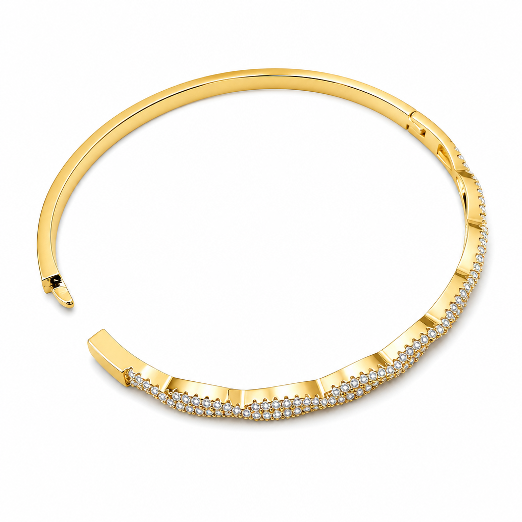 Pulseira Bracelete Dourada F Ouro 18k Zirconia Semi Joia