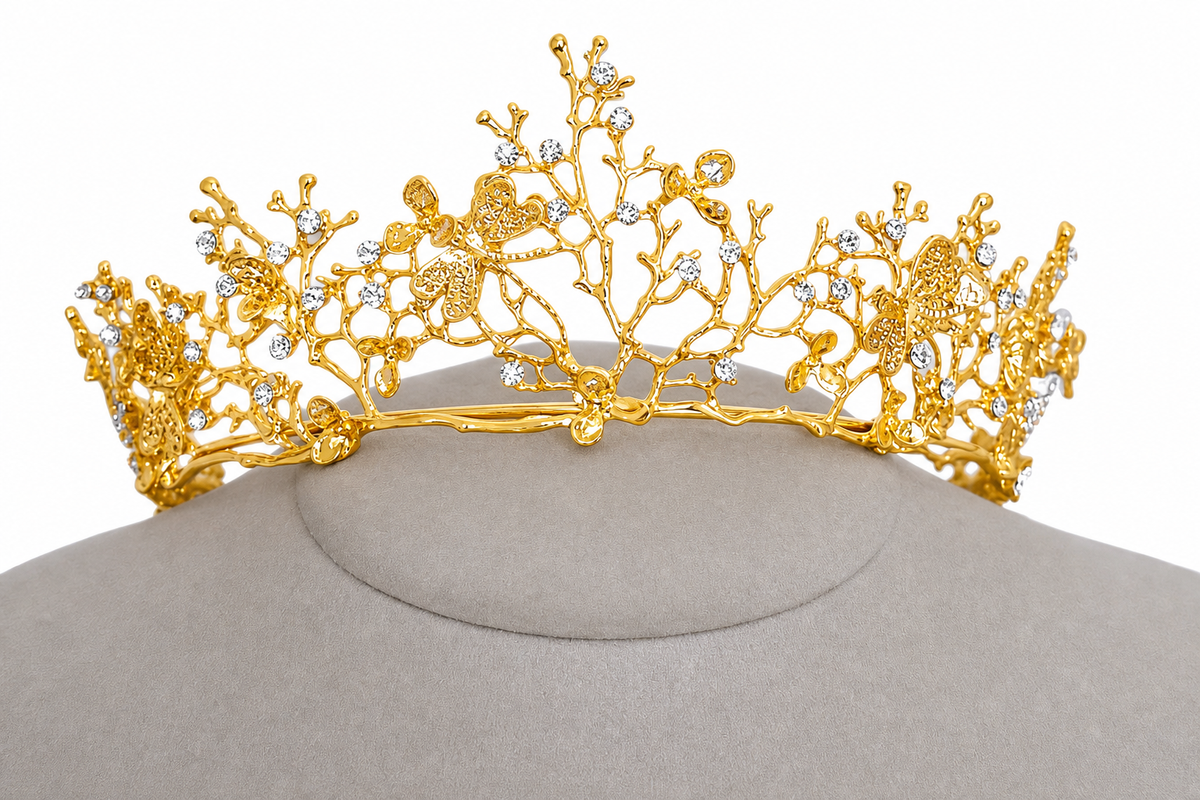 Coroa Cabelo Noiva Strass Dourada Debutante 15 Anos