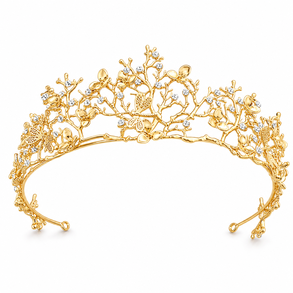 Coroa Cabelo Noiva Strass Dourada Debutante 15 Anos