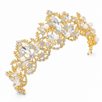 Coroa Tiara Arranjo Cabelo Noiva Strass Dourada Ouro Luxo